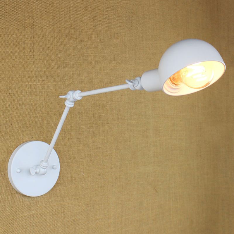 1 Bulb Sconce Light Retro Style Swing Arm Metallic Mini Wall Lamp in White for Study Room
