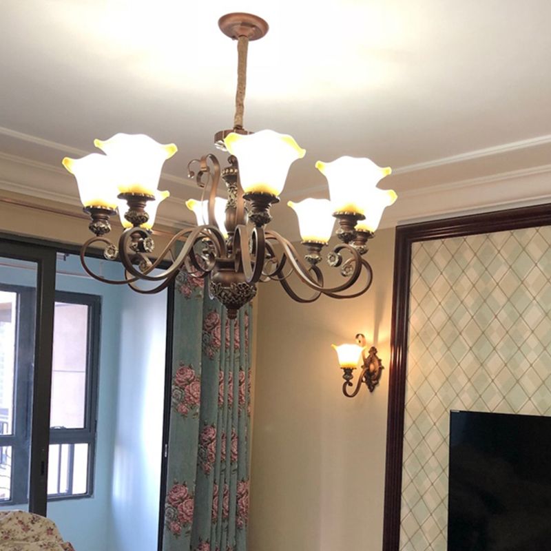 Bell Frosted Glass Chandelier Pendant Light Vintage Living Room Suspended Lighting Fixture