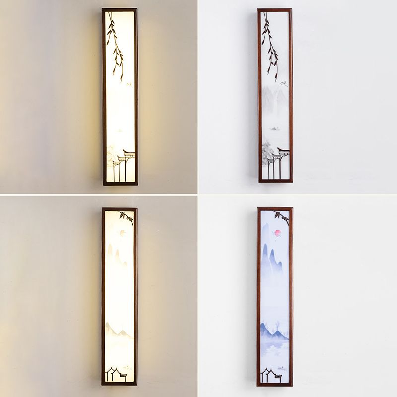 1-Light Wood Modern Sconce Light Fixtures Squared Wall Lamp Sconce for Living Room