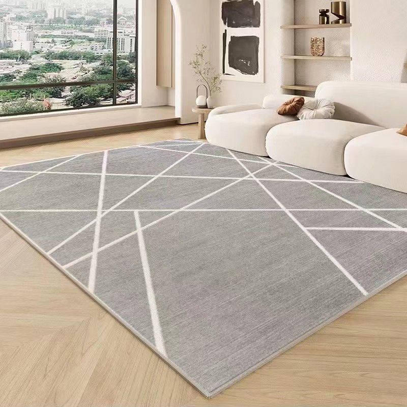 Gray Line Carpet Polyester Casual Area Carpet Non-Slip Backing Carpet for Sitting Room