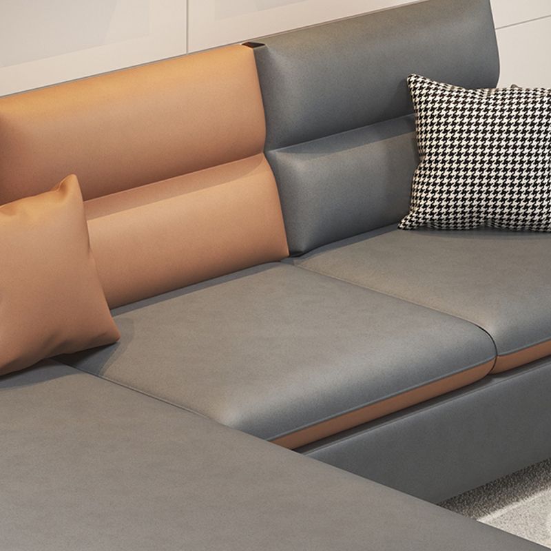 Stain Resistan Faux Leather Square Arm Sectional with Pillowed Back Cushions for Apartment