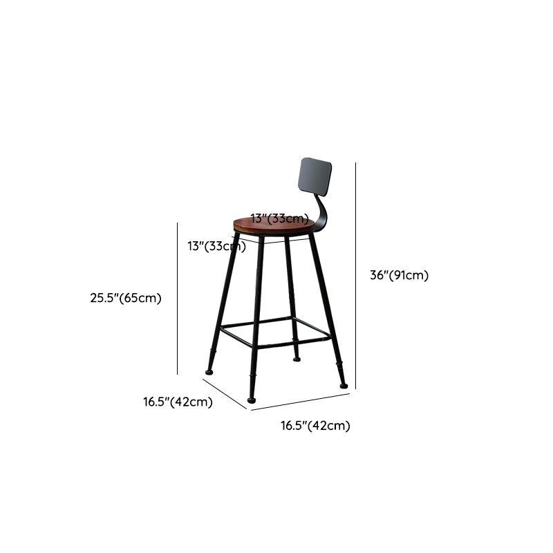 Contemporary Solid Wood Dining Stools Armless Bar Stools with Metal Base
