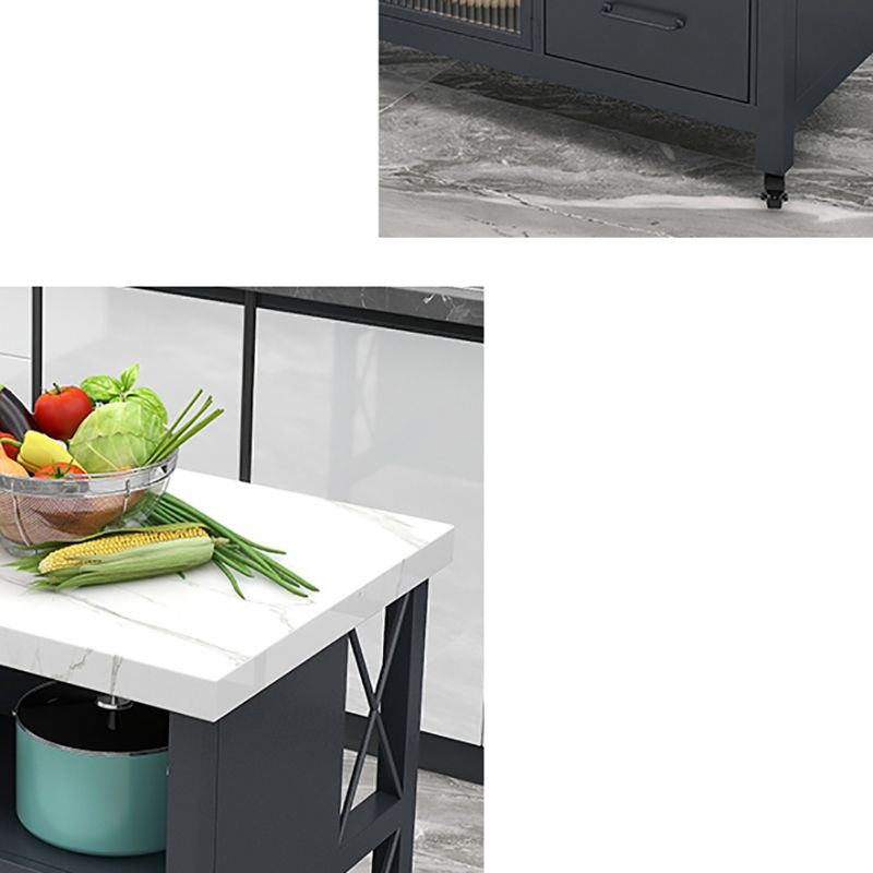 Modern Style Marble Kitchen Trolley Stationary Kitchen Trolley with Double Sided Cabinet