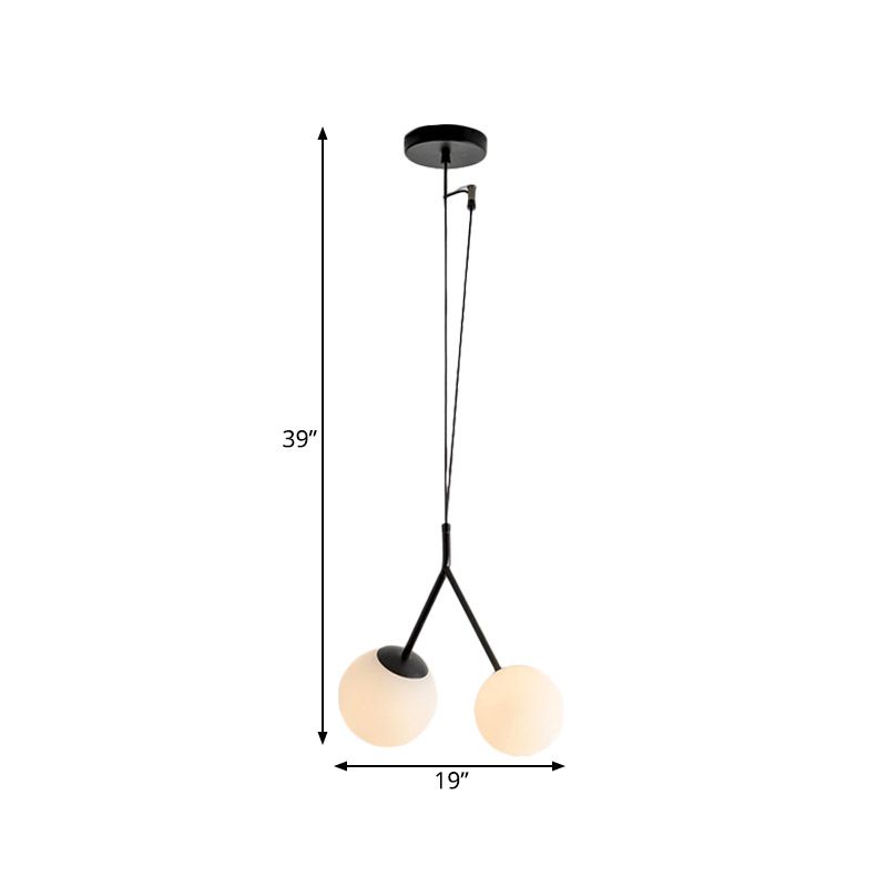 Wit glas Furcated Drop Lamp Minimalistisch 2 Lichten Zwart Kroonluchter Hanglamp