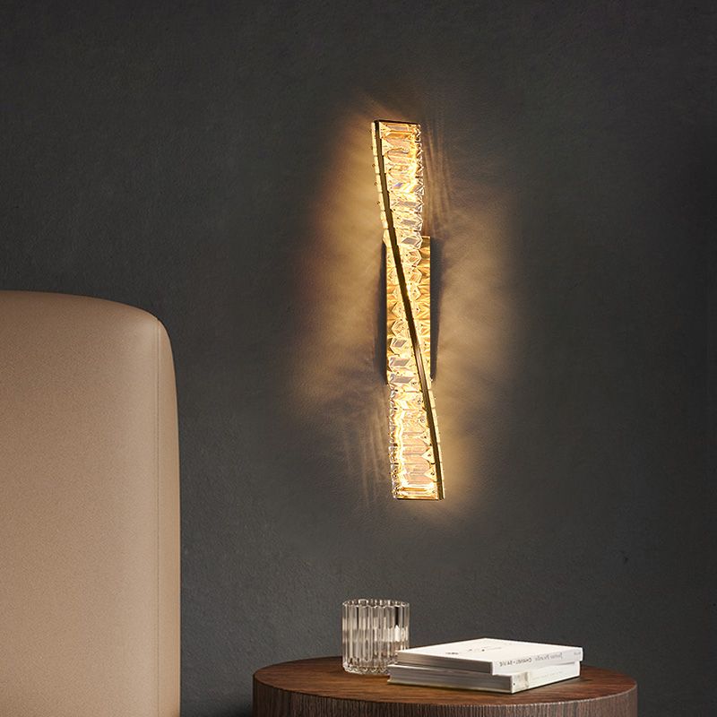 Modern Metal Wall Light Geometric Gold Wall Sconce with Crystal for Living Room