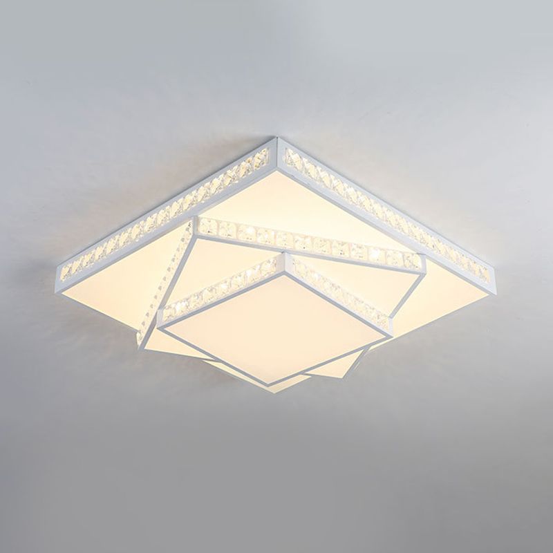 Crystal Rectangle/Square Ceiling Lighting Modern Stylish LED Bedroom Flush Mount Lamp in White