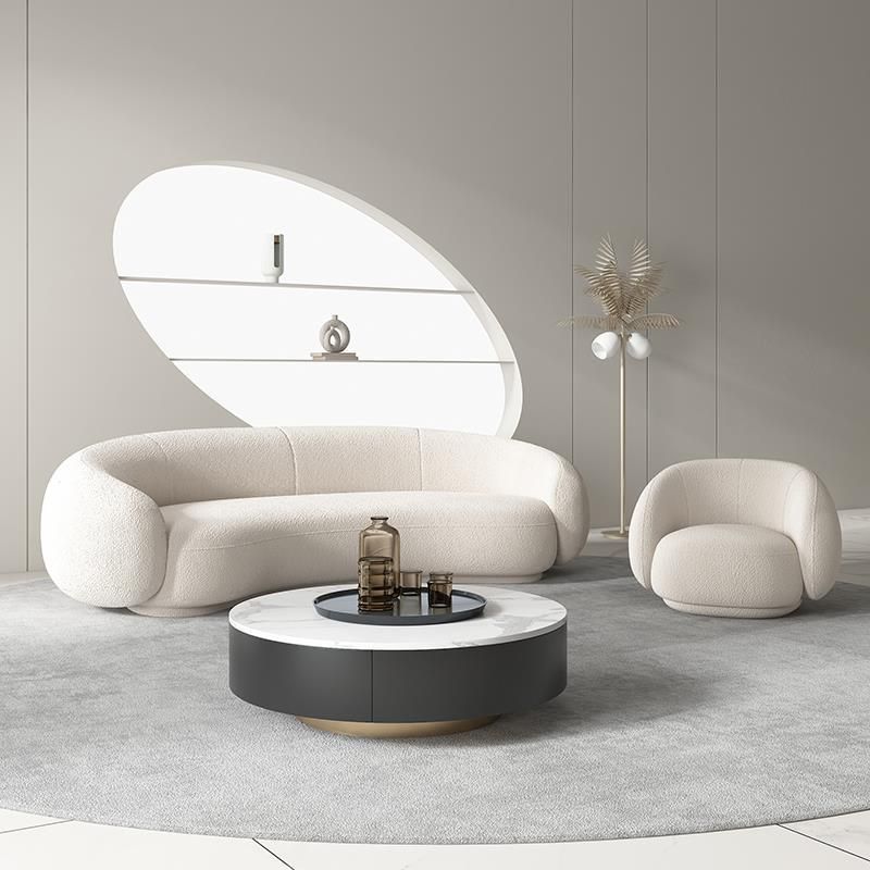Contemporary Sloped Arm Sofa 25.6" H Curved Back Wool Sofa in Creamy