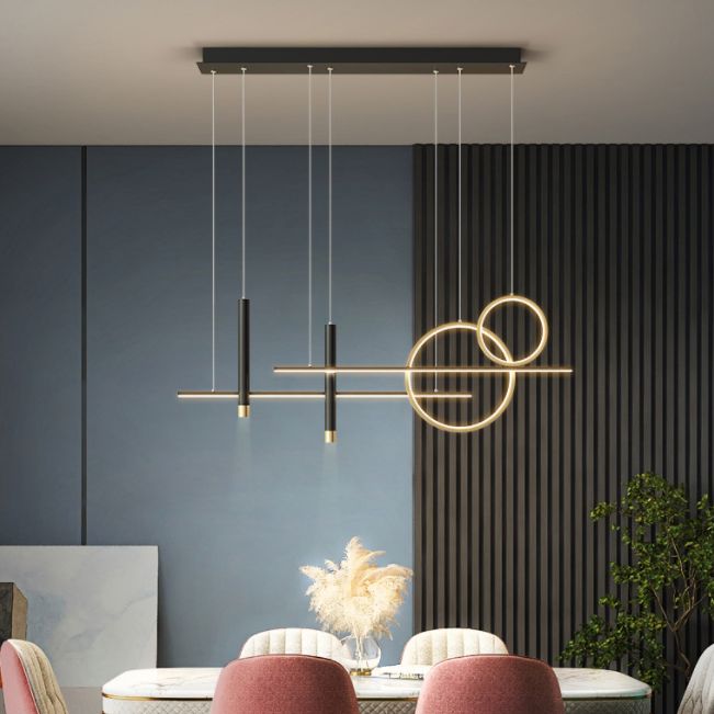 Silica Gel LED Linear Island Pendant Light in Modern Luxury Style Wrought Iron Ceiling Fixture for Dining Room