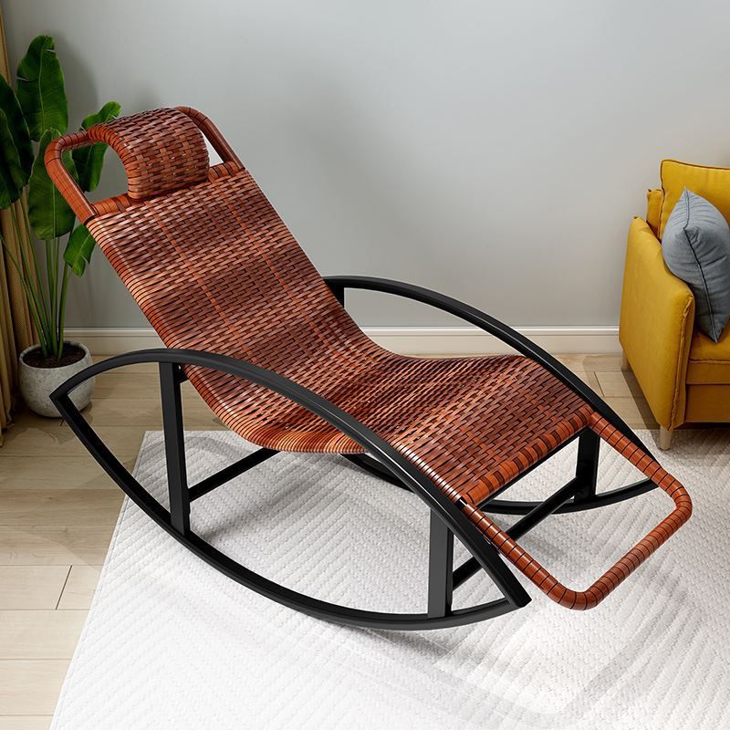 Creative Recliner Chair Wicker Outdoor Rocker Chair with Dark Legs