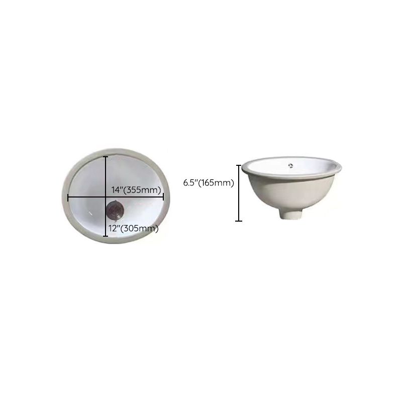 Modern Undermount Vanity Sink Oval Porcelain with Pop-Up Drain Bathroom Sink