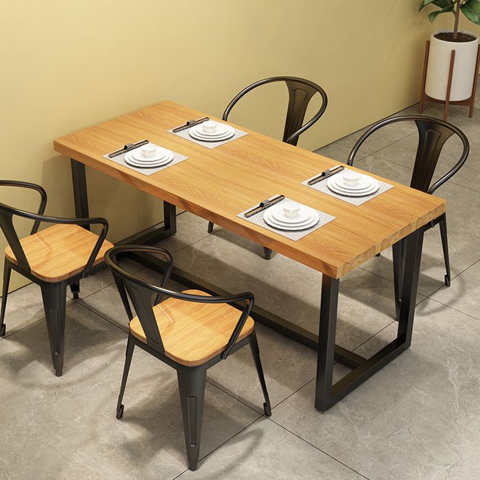 Black Metal Trestle Counter Table Industrial Rectangle Solid Wood Top Table