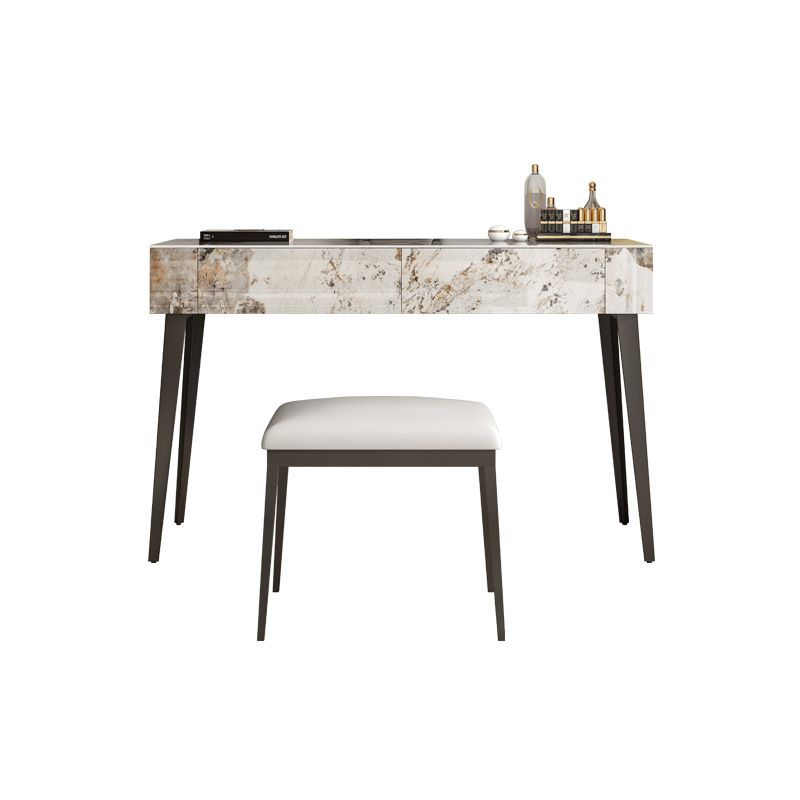 Stone Top Dressing Table Stool Set Black Vanity with Wood Drawers