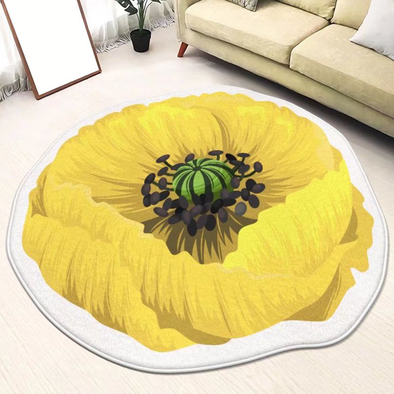 Light Green Flower Carpet Polyester Casual Carpet Washable Carpet for Living Room