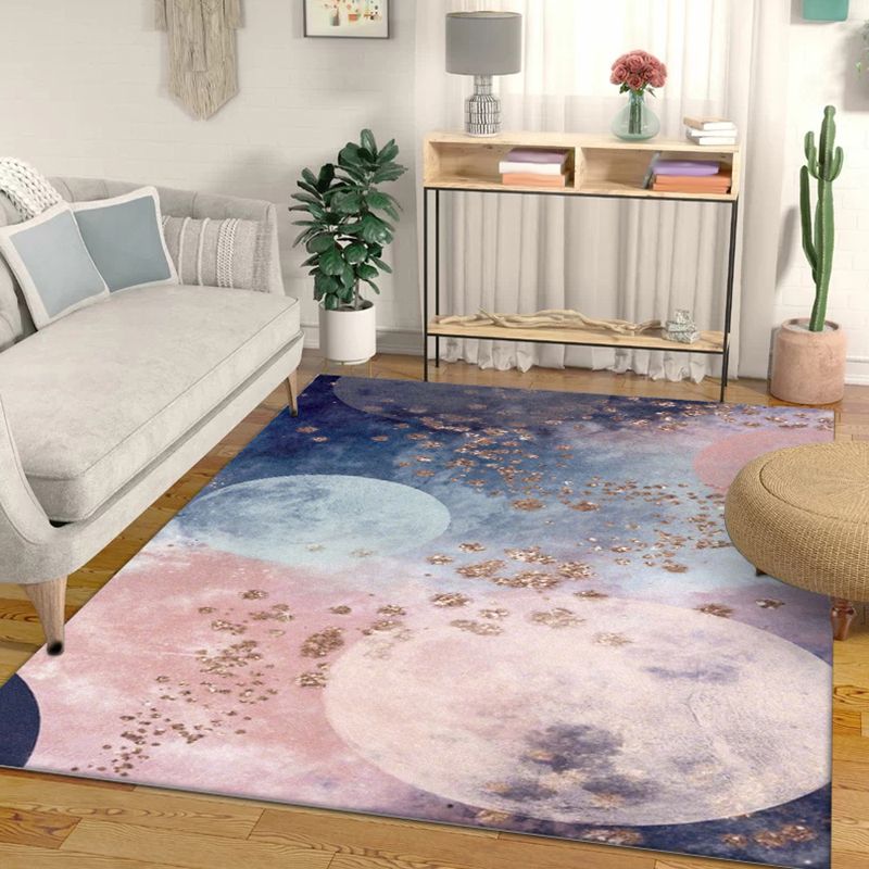 Creative Moon Pattern Rug Pink and Blue Modern Rug Polyester Washable Anti-Slip Backing Carpet for Living Room
