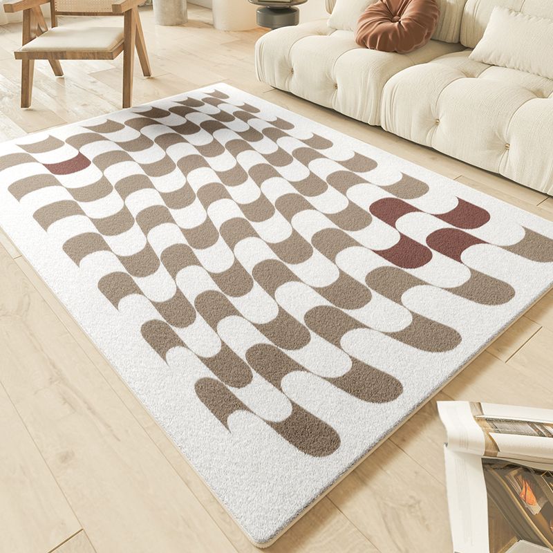 White Tone Relaxing Area Rug Polyester Buffalo Plaid Rug Non-Slip Backing Indoor Rug for Living Room