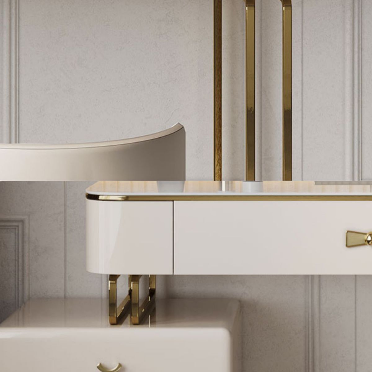 Beige Luxurious Vanity Set with Stool 2/4 Storage Drawers Dressing Table