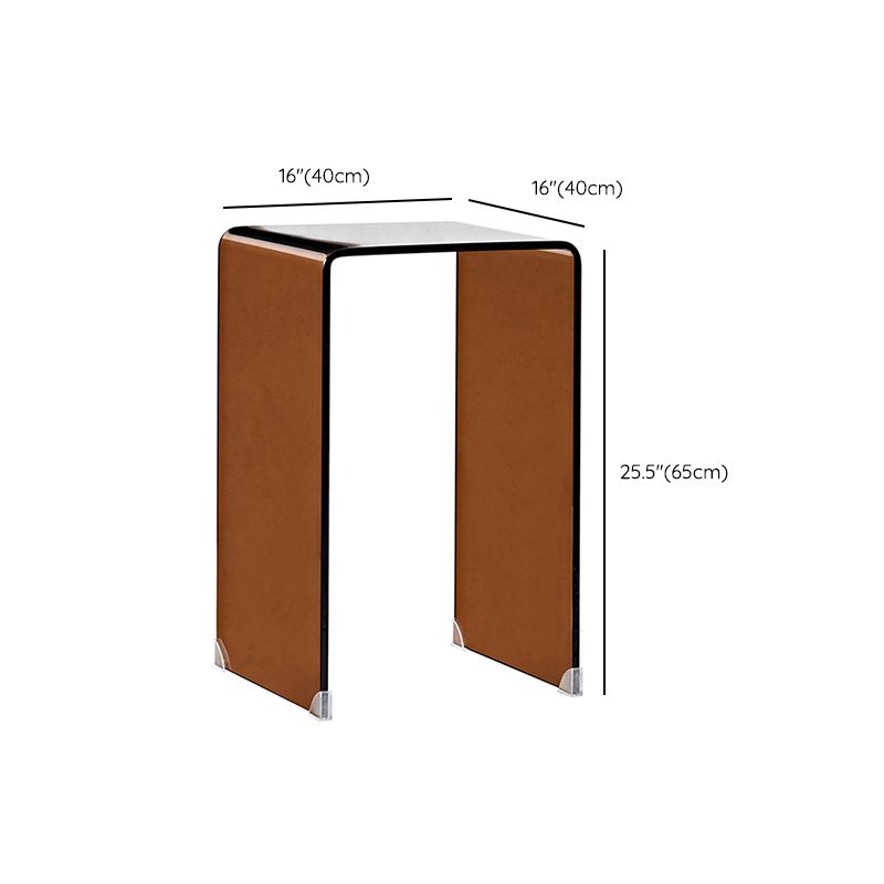 Modern Brown Sled Corner Table Square Glass Side End Table for Living Room
