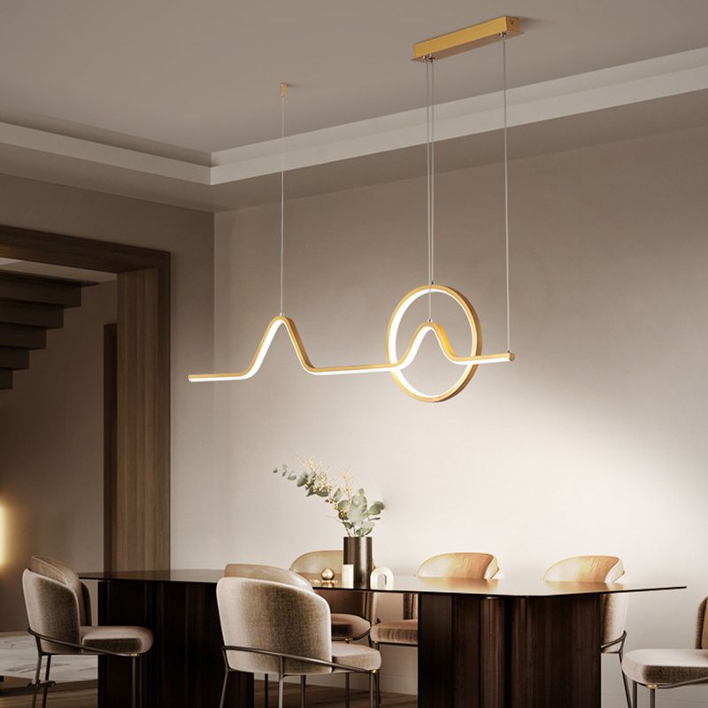 Minimalistic Curve Island Light Fixture Metallic Living Room Suspension Lighting