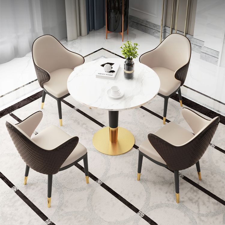 1/2/4/5 Pcs Metal Glam Dining Room Set with Round Table and Arm Chairs Dinette Set