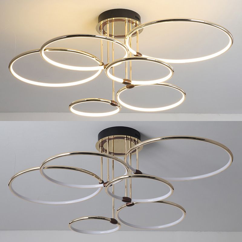 Circles Metal Chandelier Lighting Fixture Minimalist LED Gold Ceiling Pendant Light