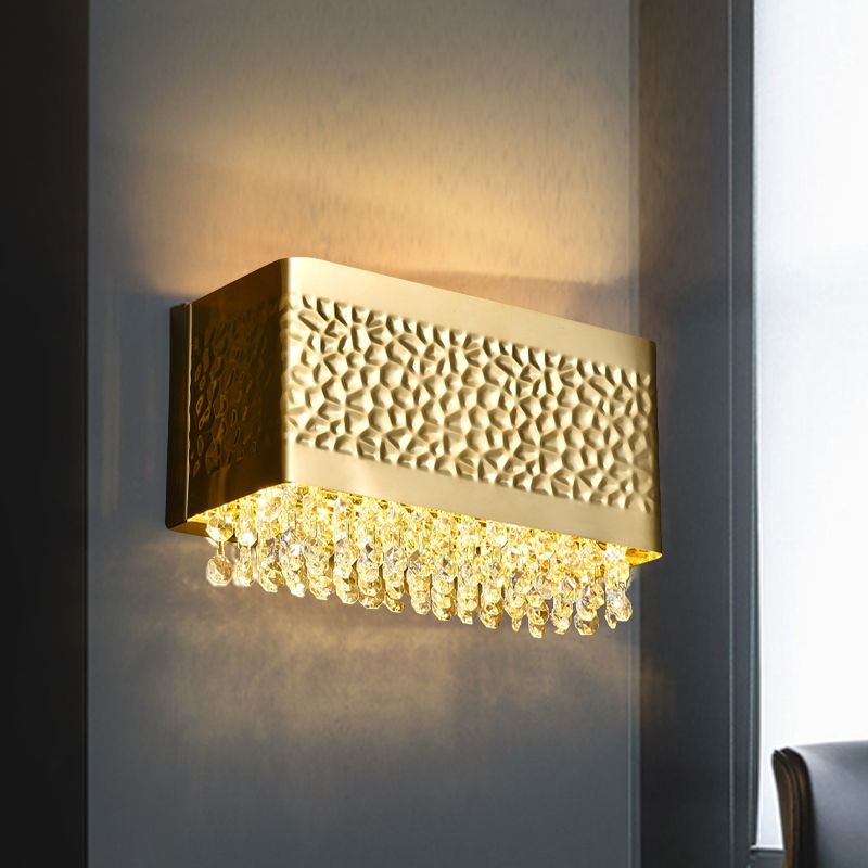 Rectangle Sconce Light Contemporary Octagon Crystal 2-Bulb Wall Mounted Lighting in Gold
