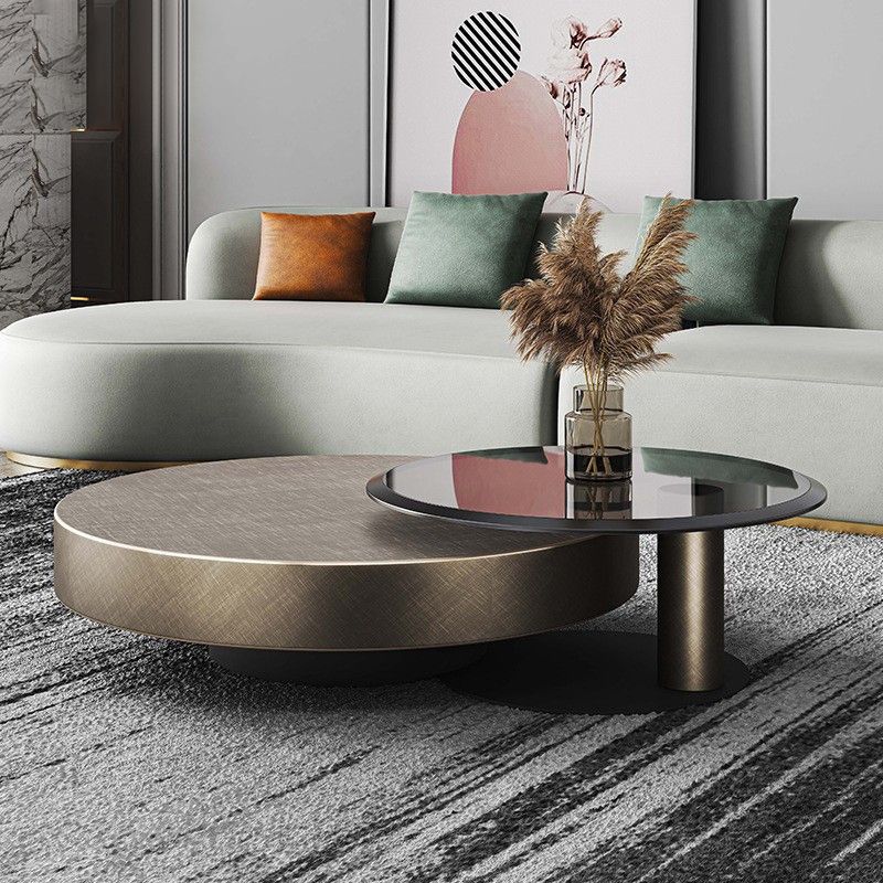 Modern Stainless Steel Solid Coffee Table Round Cocktail Table in Brass/Black