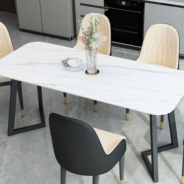 Contemporary Sintered Stone Standard Dining Set Black & White Rectangle Shape Dining Set for Kitchen