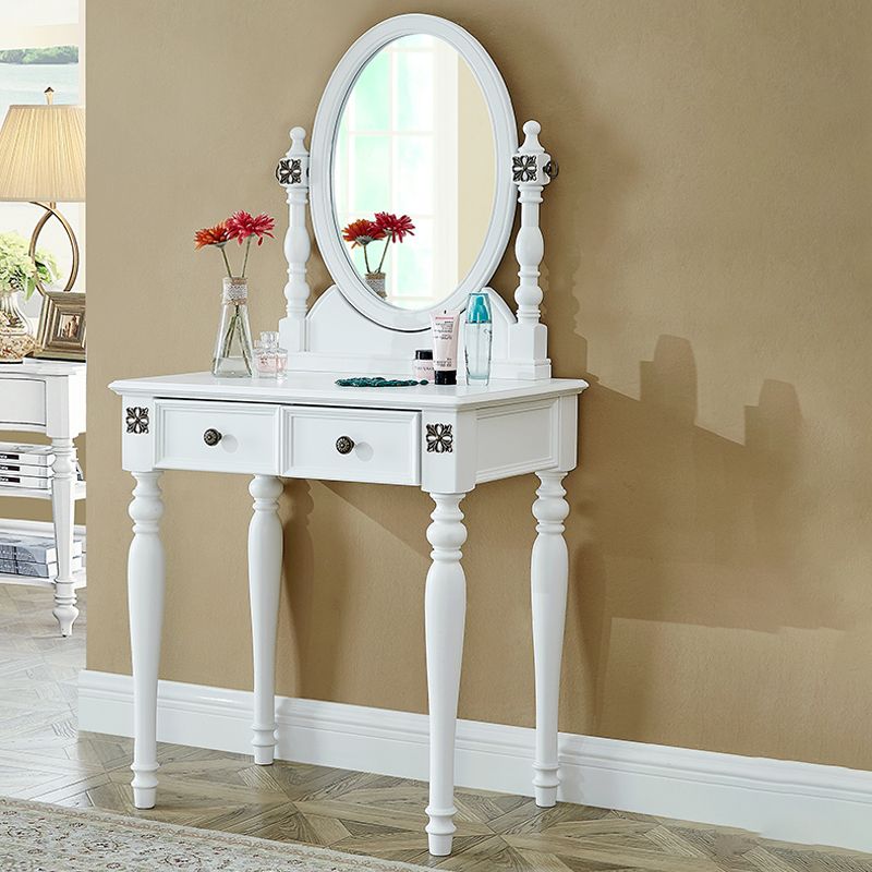 Traditional Makeup Vanity Desk Table with Drawer in Brown for Bedroom