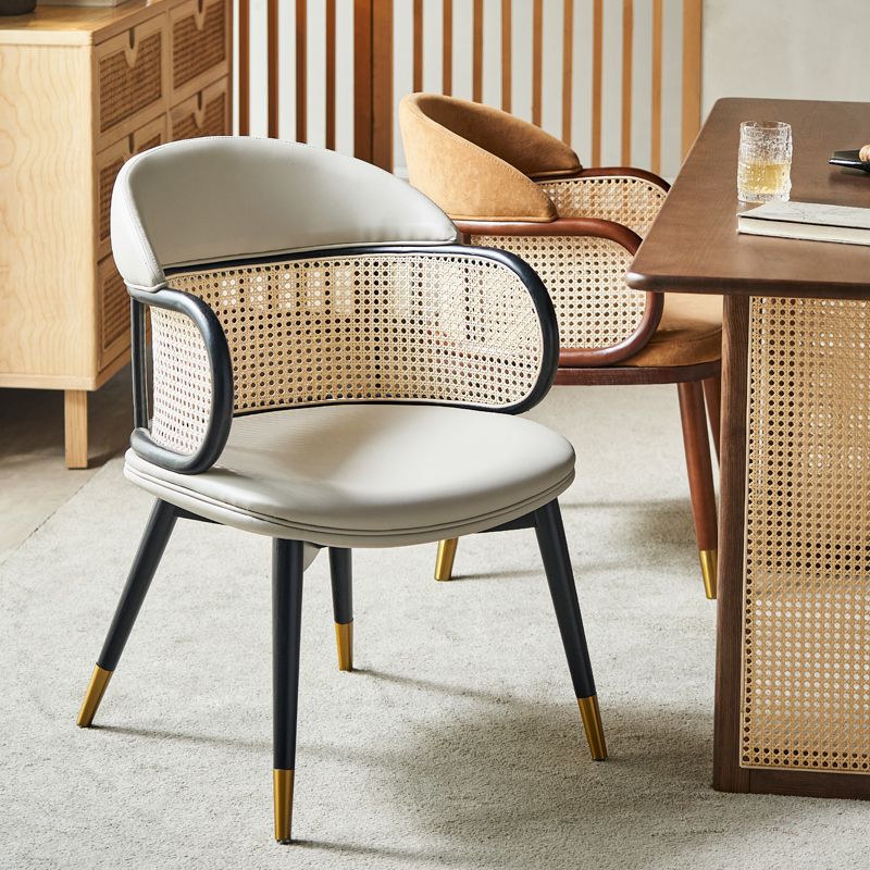 Glam Style Upholstered Solid Wood Base Home Dining Arm Chair