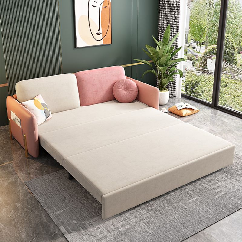 Glam Upholstered Sofa Bed Beige & Pink Sleeper with Storage Box
