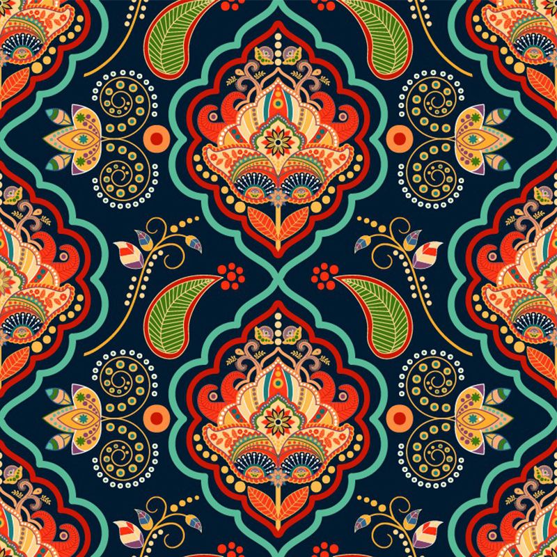 Whole Bohemian Style Mural Wallpaper Red-Orange Botanical Wall Covering, Custom Made