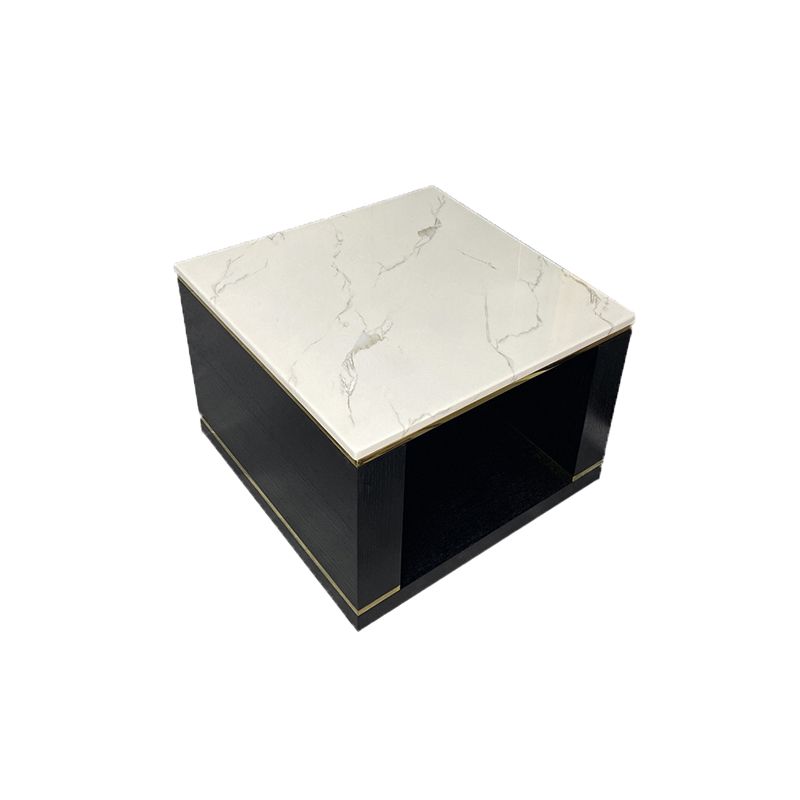 Square Stone Top End Table Glam Frame Sofa Side End Table for Living Room