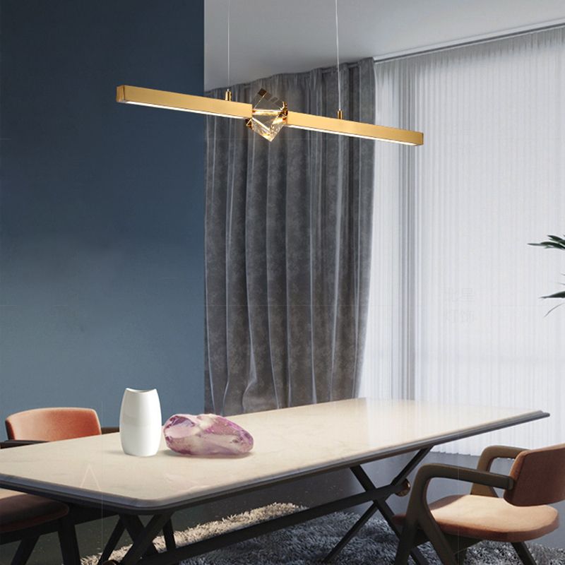Modern Pendant Lighting Linear Metal Single Light Chandelier with Crystal