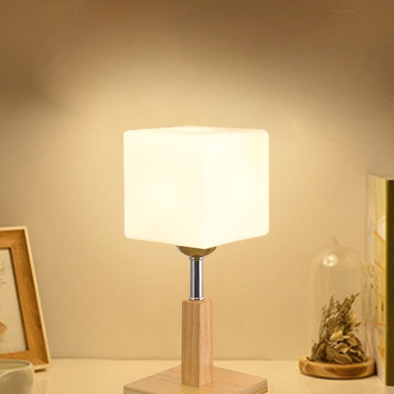 Globe/Zylinder/quadratische Nachttischlicht modernistisch gefrostetes Glas 1 helle Holz Nachtlampe für Bett
