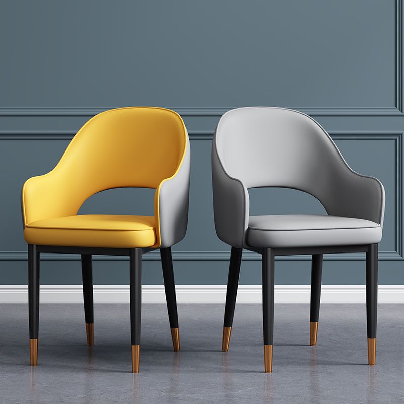 Contemporary Style Dining Chair Steel Legs Arm Chair with Upholstered