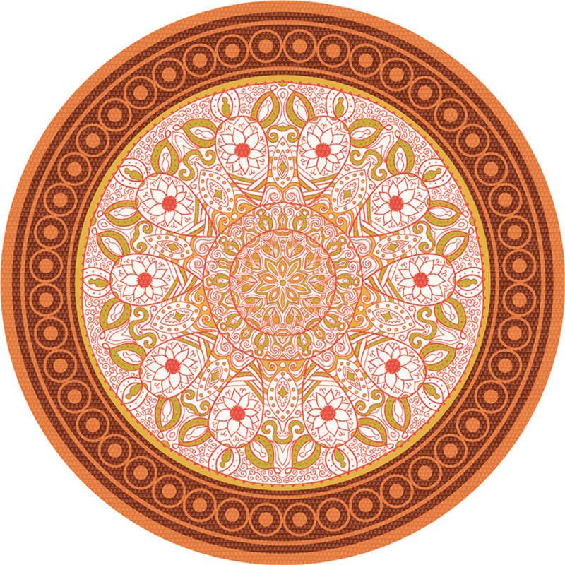 Moroccan Living Room Rug Multi-Color Flower Rug Polyester Machine Washable Stain Resistant Non-Slip Backing Area Carpet