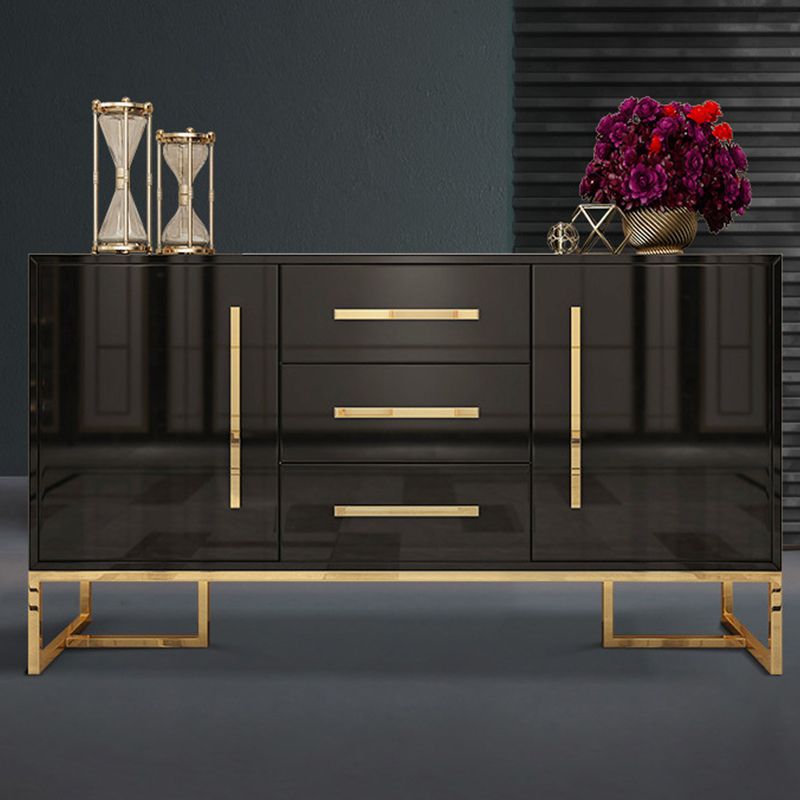 Glam Sideboard Buffet 3 Drawers and 2 Doors Cabinets Matte High Gloss Sideboard