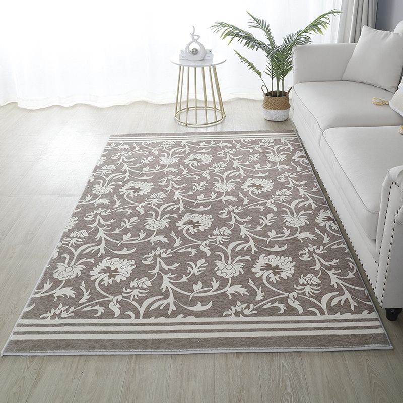 Flower Pattern Simple Rug Polyester Yellow Rug Washable Rug for Home Decor