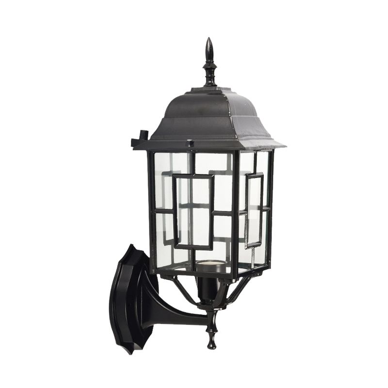 Metallic Pavilion Sconce Rustic 1 Head Garden Wall Lighting Ideas in Black with Clear Glass Shade