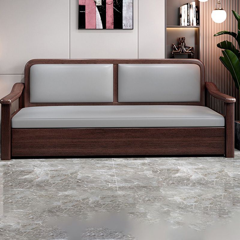 Rubberwood Sleeper Sofa with Box Faux Leather Sloped Arm Sofa Bed