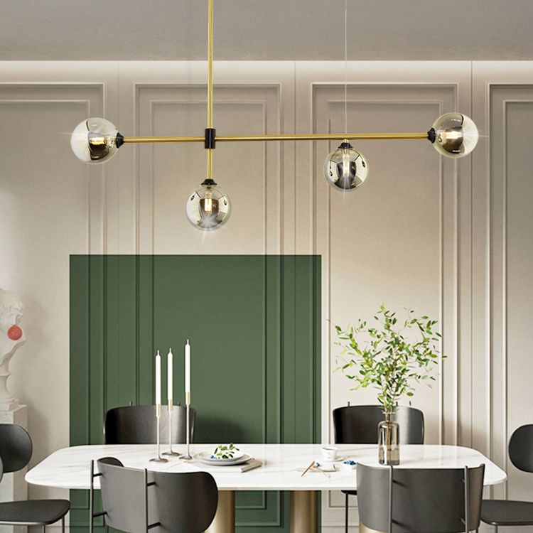 Linear Shape Pendant Lighting Modern Style Metal 3/4 Lights Hanging Lamp in Gold