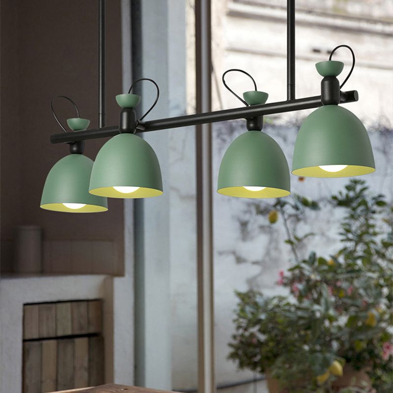 Macaron Bell Island Pendant Iron 4/6 Bulbs Dining Room Swivelable Hanging Lamp Fixture in Grey/Blue/Green