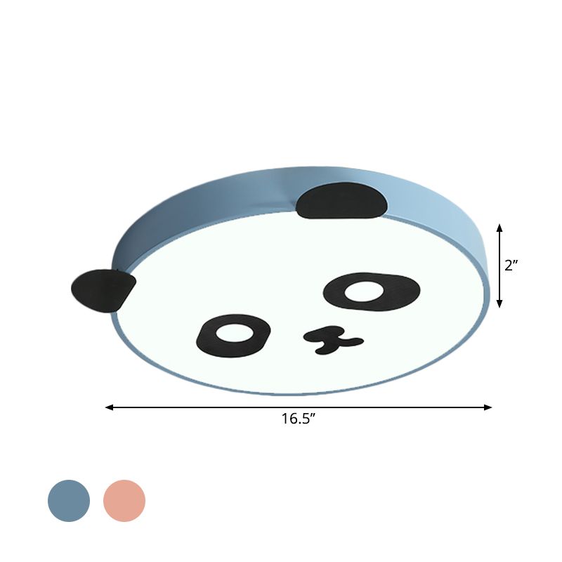 Simplicity Round Flush Mount Lamp Acrylic LED Children Room Flush Ceiling Light with Panda Design in Pink/Blue