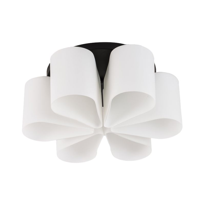 Iluminación empotrada de cristal blanco leche de flores, soporte empotrado negro contemporáneo de 6 cabezas para sala de estar