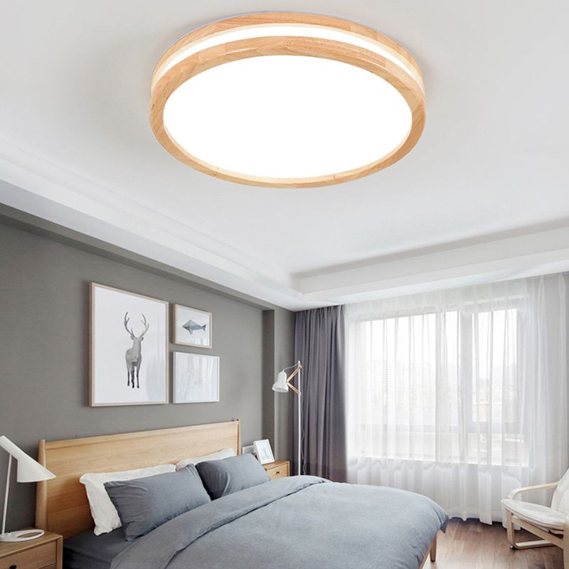 1 Light Geometric Flush Mount Fixture Contemporary Wood Flush Light