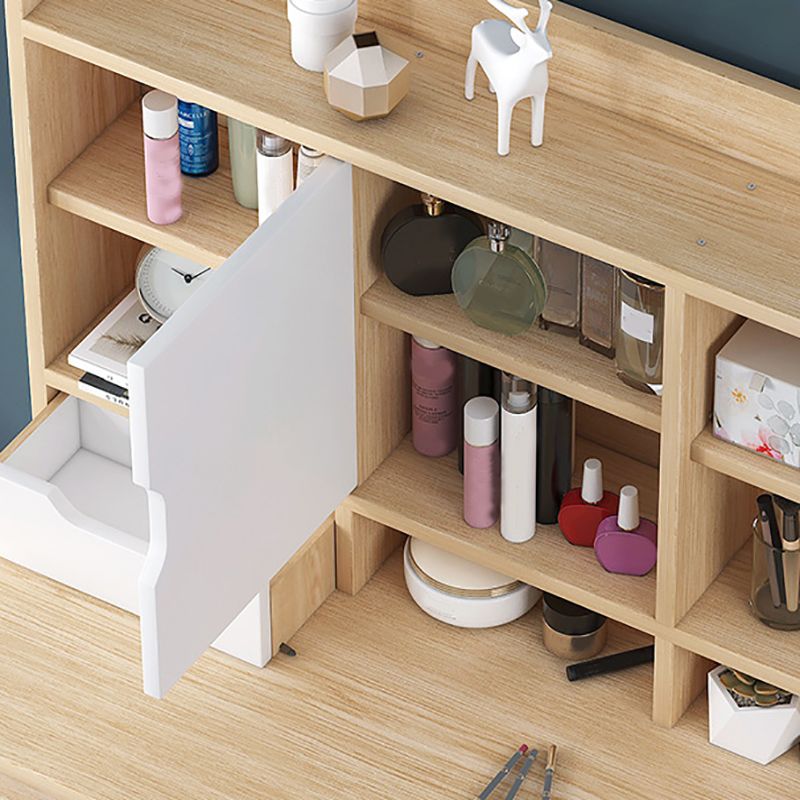 Scandinavian Vanity Table with Drawers and Shelves and Mirror