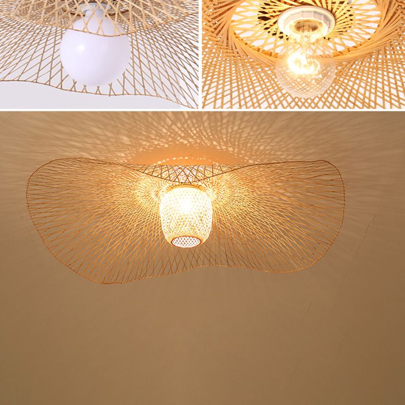 Asian Hat Shape Flush Mount Lighting Fixture 1-Light Flushmount Ceiling Lamp for Living Room