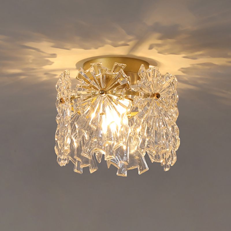 Drum Shape Flush Ceiling Lights Modern Style Glass 1 Light Flush Mount Fixture in Gold