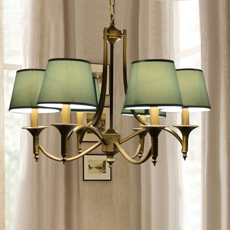 American Style Brass Chandelier Multi-Head Hanging Pendant Lights with Fabric Shade