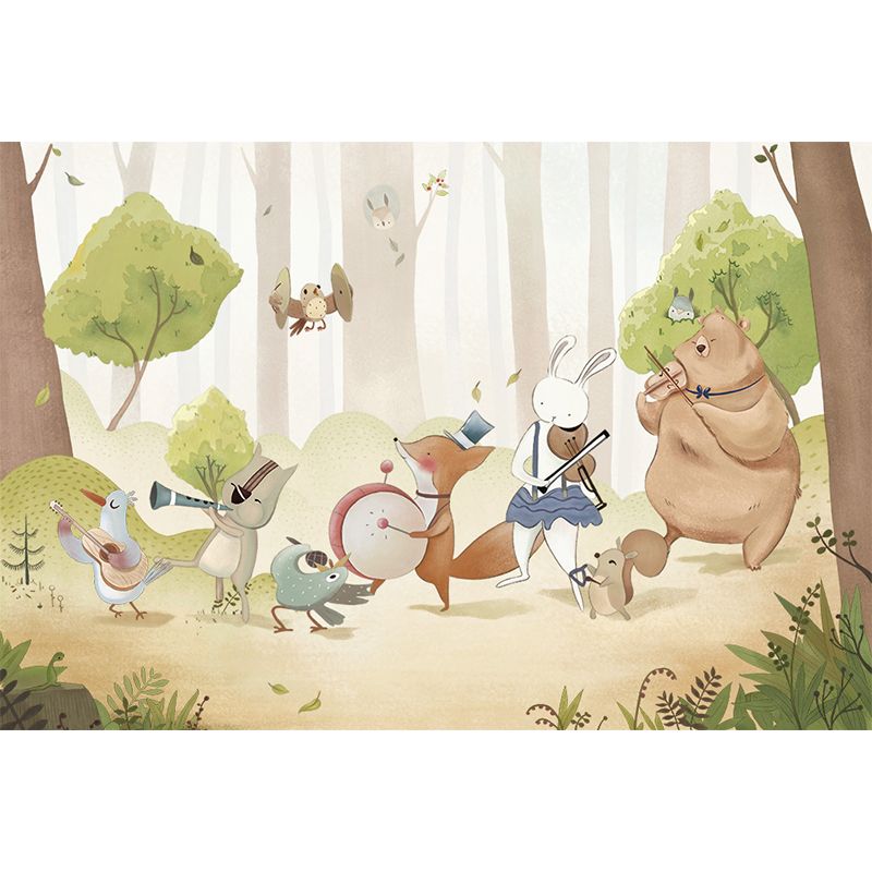 Customised Illustration Kid's Style Mural Wallpaper with Cartoon Animals in Light Color
